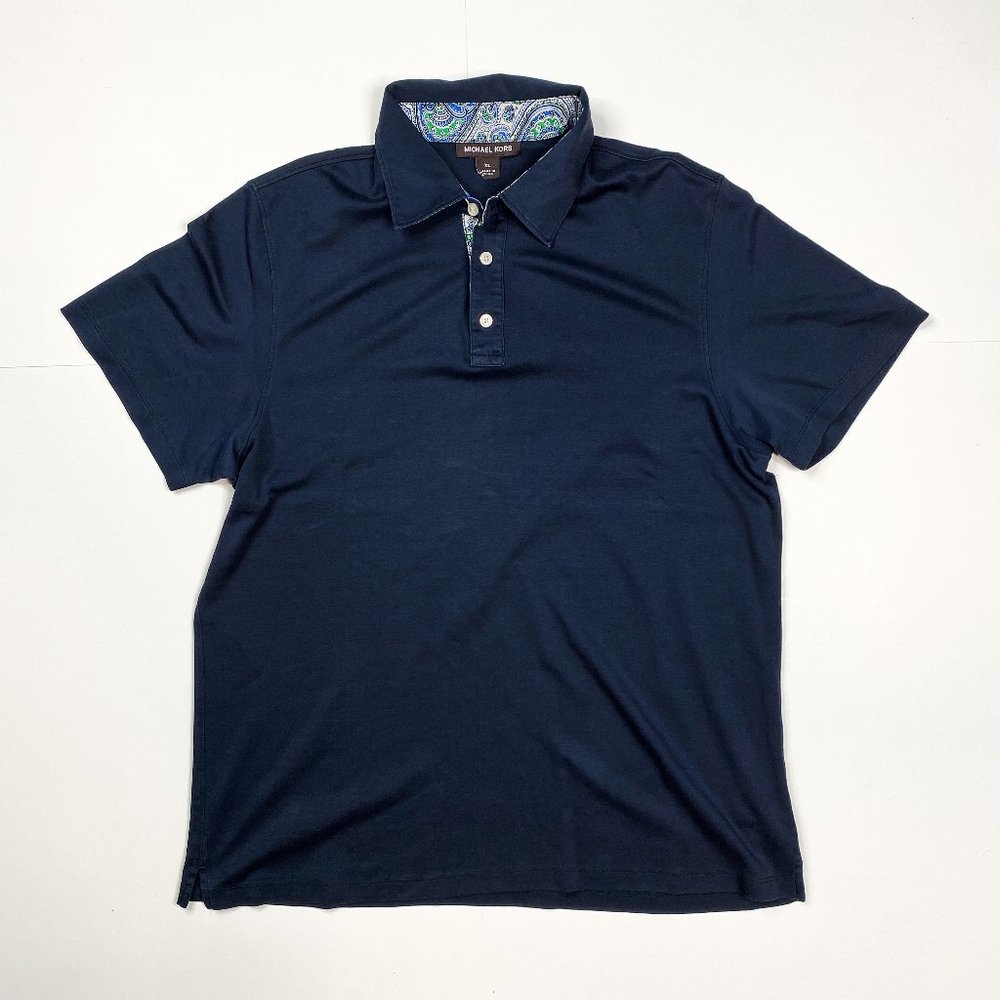 Michael Kors navy blue paisley print polo shirt